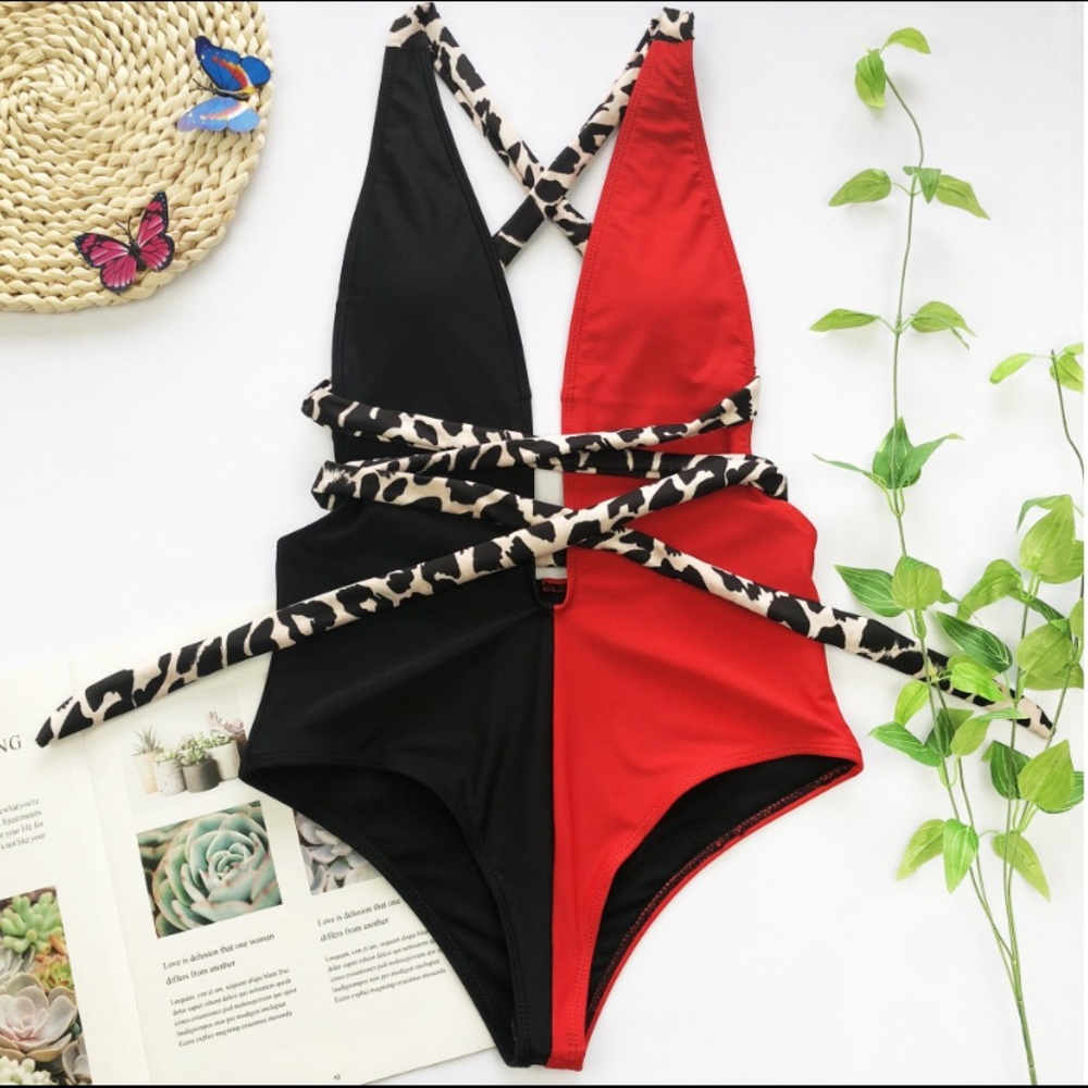 NWOT Leopard belt one piece bikini  high waist - Picture 3 of 6